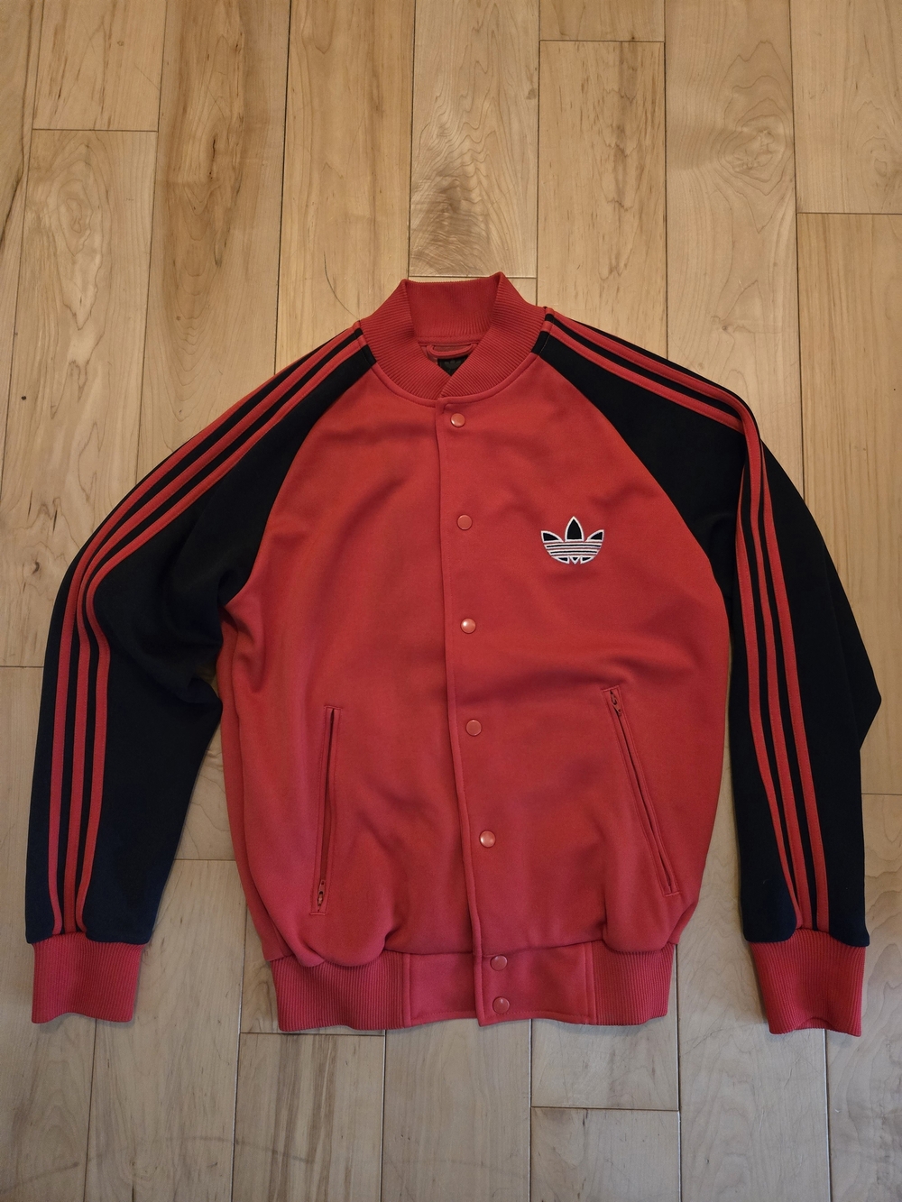 Adidas Men’s Red & Black Track-Style Bomber Jacket